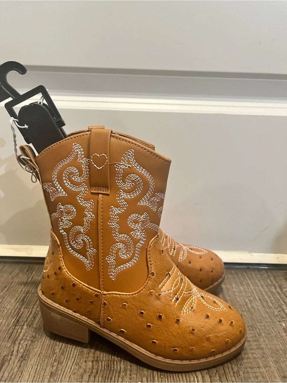 Pawz Youth Girl's Pull-on Brown Stitching Detail Western Cowboy Boots